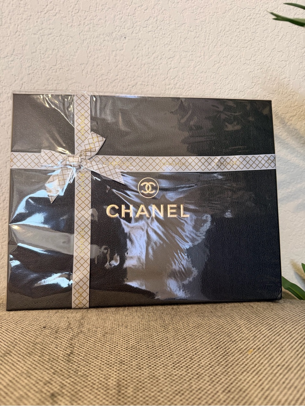 CHANEL Black and Gold Branded Gift Box with Ribbon